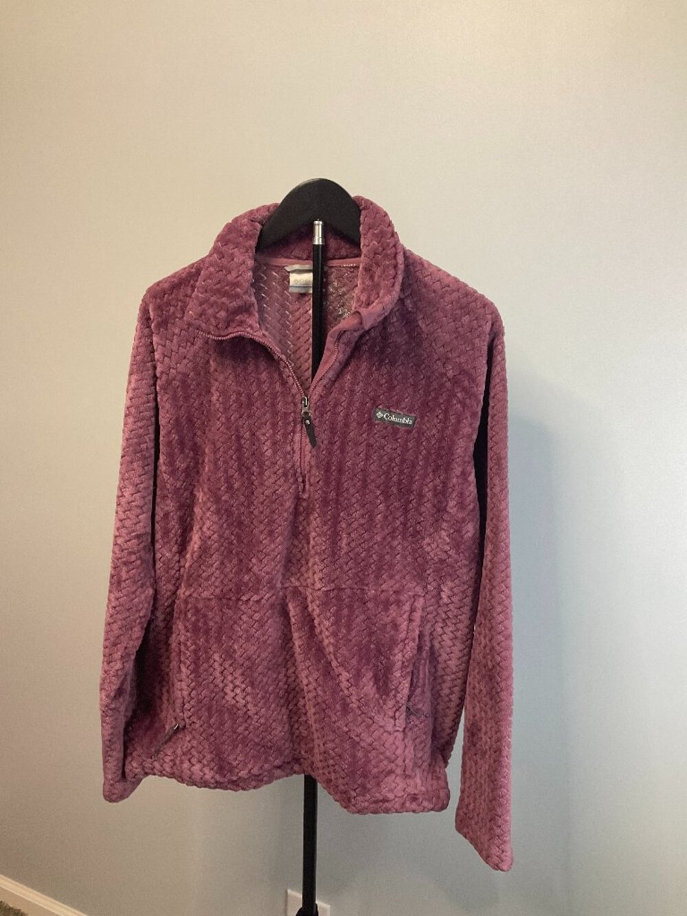Columbia Women's Large Pink Textured Fleece Quarter Zip Pullover Jacket